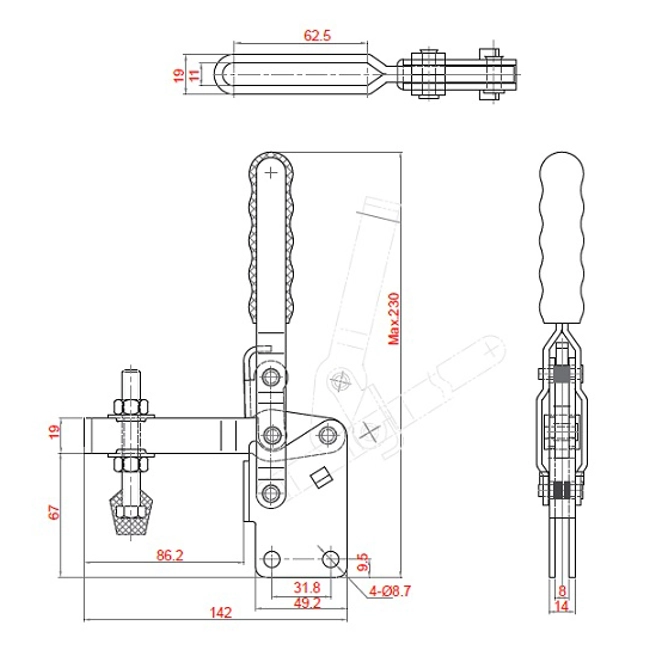 Vendita online Bloccaggio verticale base dritta braccio regolabile 350 Kg.